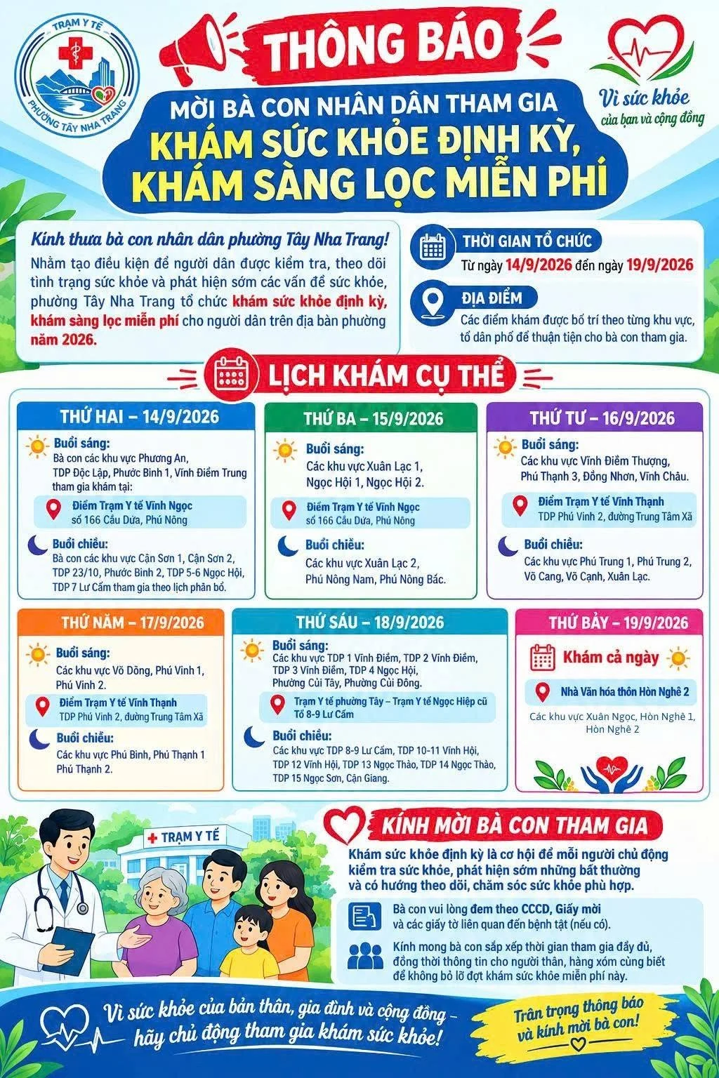 Tư liệu: Lịch khám sức khỏe định kỳ, khám sàng lọc từ 14–19/09/2026
